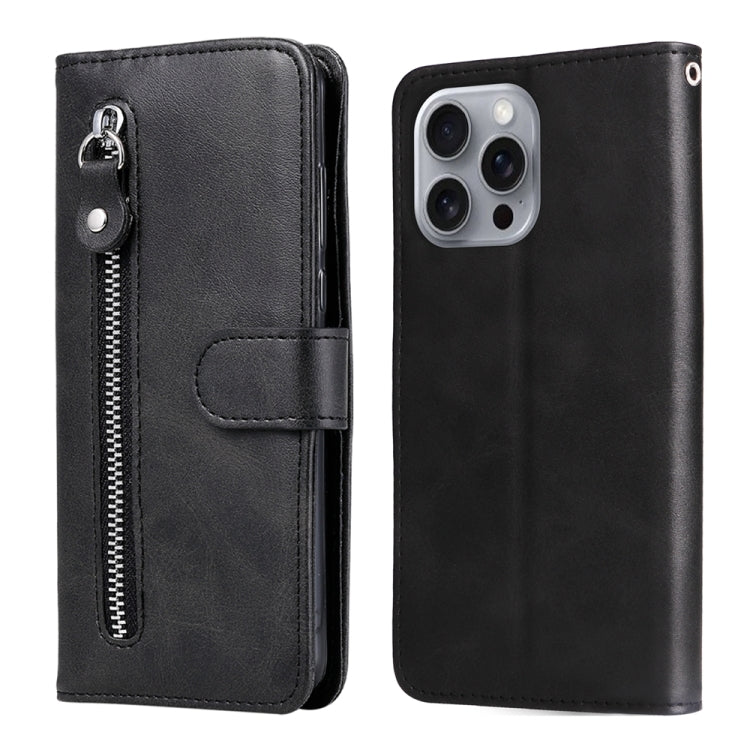 For iPhone 16 Pro Max Fashion Calf Texture Zipper Leather Phone Case(Black) - iPhone 16 Pro Max Cases by buy2fix | Online Shopping UK | buy2fix