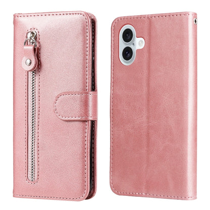 For iPhone 16 Plus Fashion Calf Texture Zipper Leather Phone Case(Rose Gold) - iPhone 16 Plus Cases by buy2fix | Online Shopping UK | buy2fix