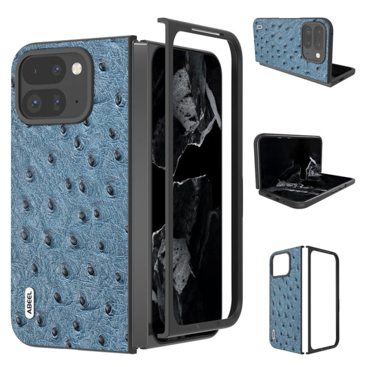 For Google Pixel 9 Pro Fold ABEEL Genuine Leather Ostrich Texture Phone Case(Blue) - Google Cases by buy2fix | Online Shopping UK | buy2fix