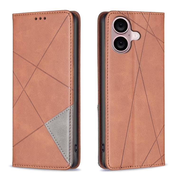 For iPhone 16 Rhombus Texture Magnetic Leather Phone Case(Brown) - iPhone 16 Cases by buy2fix | Online Shopping UK | buy2fix