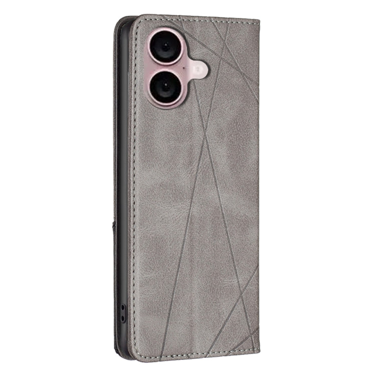 For iPhone 16 Plus Rhombus Texture Magnetic Leather Phone Case(Grey) - iPhone 16 Plus Cases by buy2fix | Online Shopping UK | buy2fix