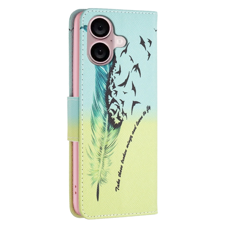 For iPhone 16 Plus Colored Drawing Pattern Leather Phone Case(Feather) - iPhone 16 Plus Cases by buy2fix | Online Shopping UK | buy2fix