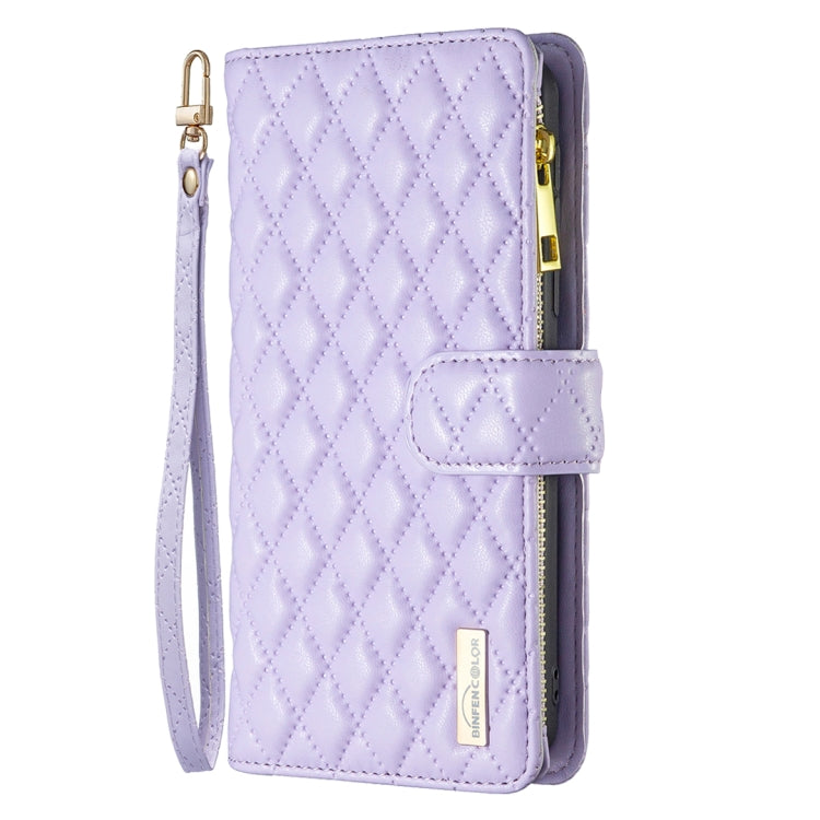 For iPhone 16 Pro Max Diamond Lattice Zipper Wallet Leather Flip Phone Case(Purple) - iPhone 16 Pro Max Cases by buy2fix | Online Shopping UK | buy2fix