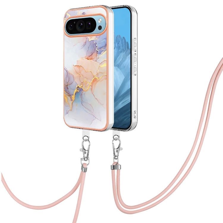 For Google Pixel 9 / 9 Pro Electroplating IMD TPU Phone Case with Lanyard(White Marble) - Google Cases by buy2fix | Online Shopping UK | buy2fix