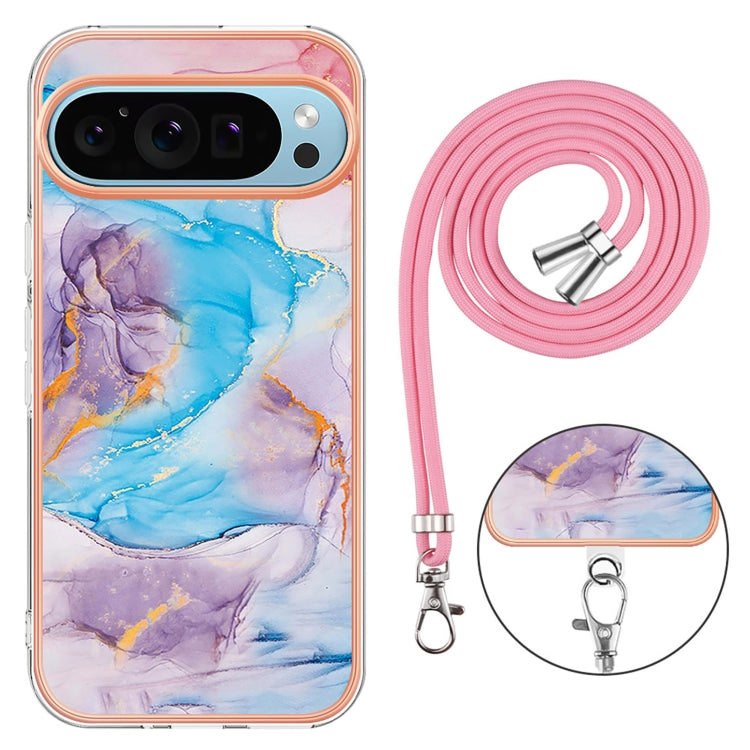 For Google Pixel 9 Pro XL Electroplating IMD TPU Phone Case with Lanyard(Blue Marble) - Google Cases by buy2fix | Online Shopping UK | buy2fix