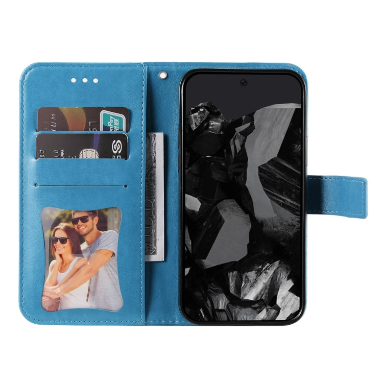 For Google Pixel 9 Pro 7-petal Flowers Embossing Leather Phone Case(Blue) - Google Cases by buy2fix | Online Shopping UK | buy2fix