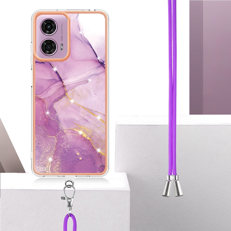 For Motorola Moto G04 4G / G24 4G Electroplating Marble Dual-side IMD Phone Case with Lanyard(Purple 001) - Motorola Cases by buy2fix | Online Shopping UK | buy2fix