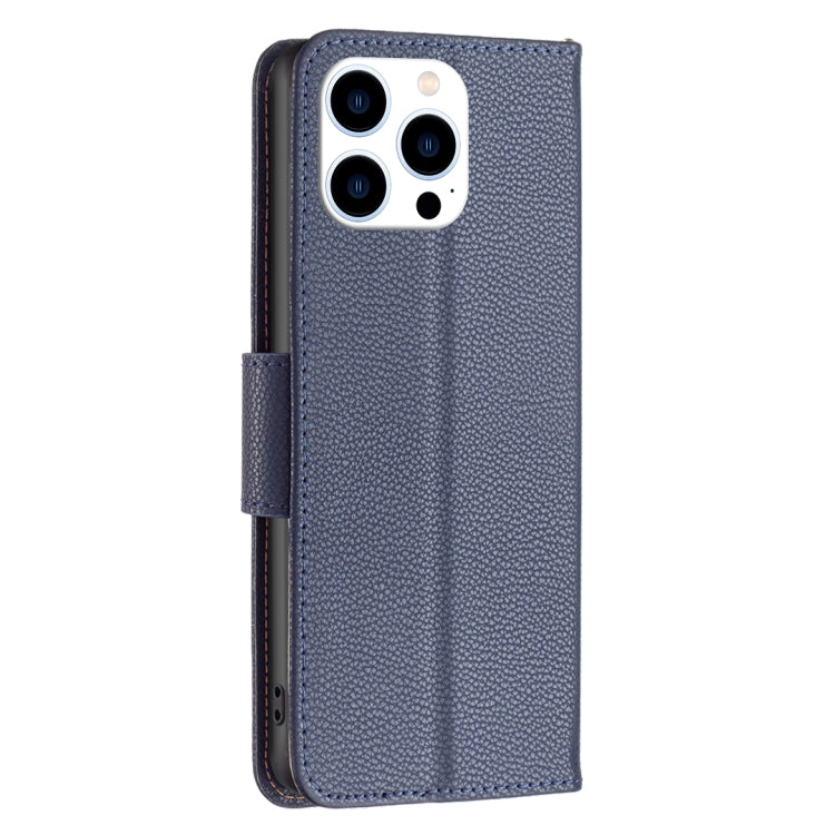 For iPhone 16 Pro Litchi Texture Pure Color Flip Leather Phone Case(Blue) - iPhone 16 Pro Cases by buy2fix | Online Shopping UK | buy2fix