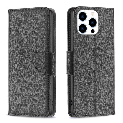 For iPhone 16 Pro Litchi Texture Pure Color Flip Leather Phone Case(Black) - iPhone 16 Pro Cases by buy2fix | Online Shopping UK | buy2fix