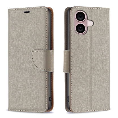 For iPhone 16 Plus Litchi Texture Pure Color Flip Leather Phone Case(Grey) - iPhone 16 Plus Cases by buy2fix | Online Shopping UK | buy2fix