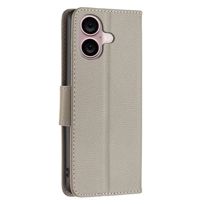 For iPhone 16 Plus Litchi Texture Pure Color Flip Leather Phone Case(Grey) - iPhone 16 Plus Cases by buy2fix | Online Shopping UK | buy2fix