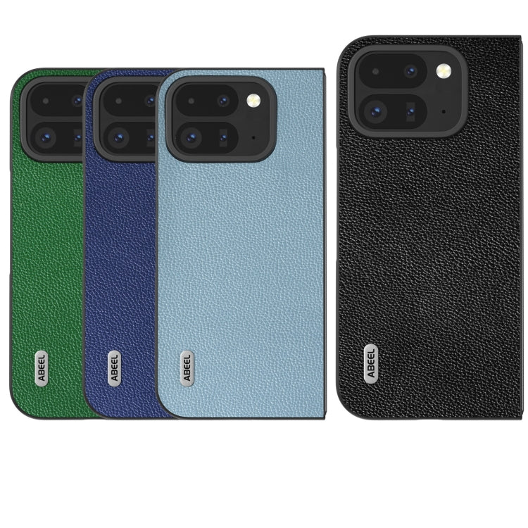 For Google Pixel 9 Pro Fold ABEEL Black Edge Genuine Leather Mino Phone Case(Royal Blue) - Google Cases by buy2fix | Online Shopping UK | buy2fix