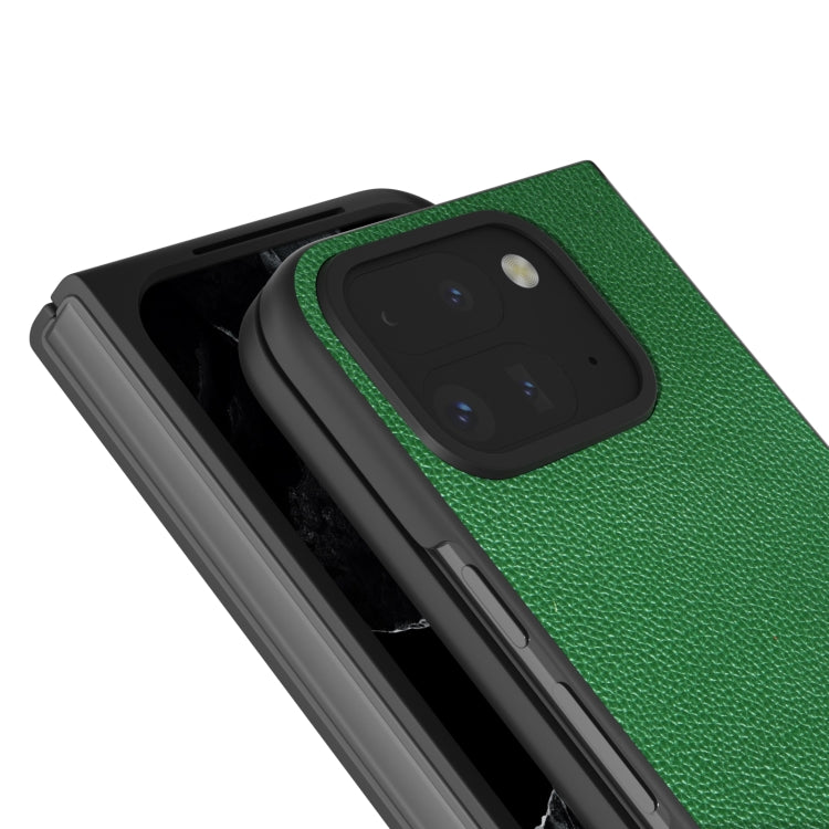 For Google Pixel 9 Pro Fold ABEEL Black Edge Genuine Leather Mino Phone Case(Green) - Google Cases by buy2fix | Online Shopping UK | buy2fix