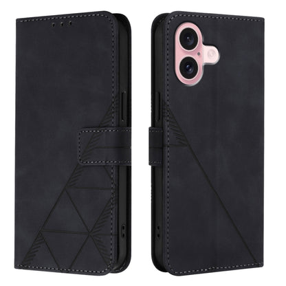 For iPhone 16 Crossbody 3D Embossed Flip Leather Phone Case(Black) - iPhone 16 Cases by buy2fix | Online Shopping UK | buy2fix