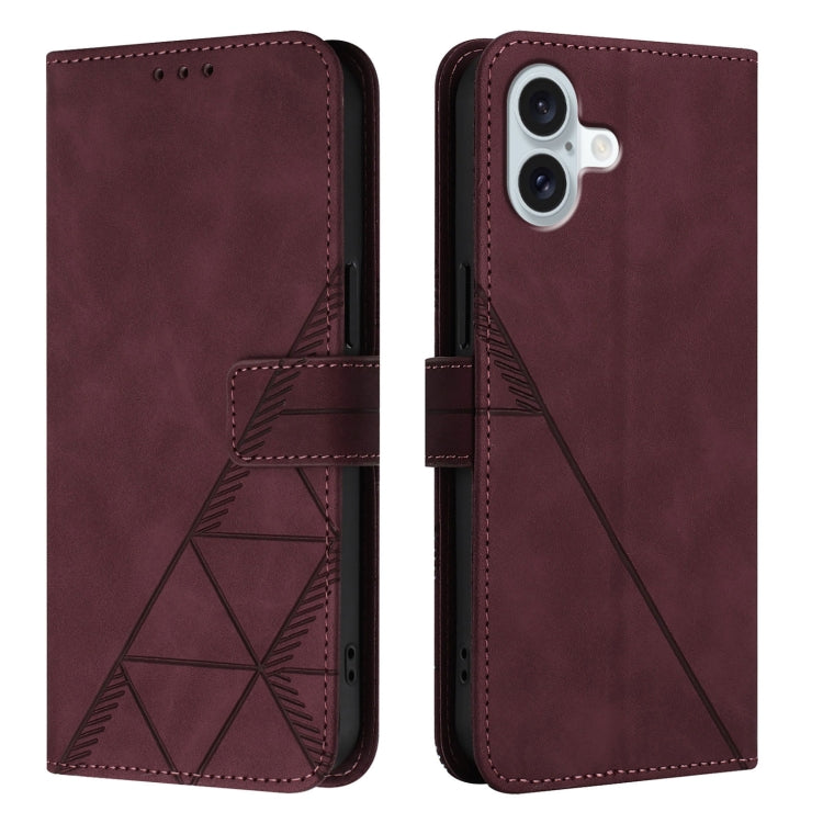 For iPhone 16 Plus Crossbody 3D Embossed Flip Leather Phone Case(Wine Red) - iPhone 16 Plus Cases by buy2fix | Online Shopping UK | buy2fix