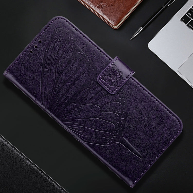 For iPhone 16 Pro Embossed Butterfly Leather Phone Case(Dark Purple) - iPhone 16 Pro Cases by buy2fix | Online Shopping UK | buy2fix