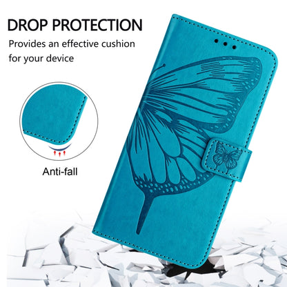 For iPhone 16 Plus Embossed Butterfly Leather Phone Case(Blue) - iPhone 16 Plus Cases by buy2fix | Online Shopping UK | buy2fix