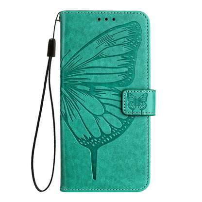 For iPhone 16 Plus Embossed Butterfly Leather Phone Case(Green) - iPhone 16 Plus Cases by buy2fix | Online Shopping UK | buy2fix