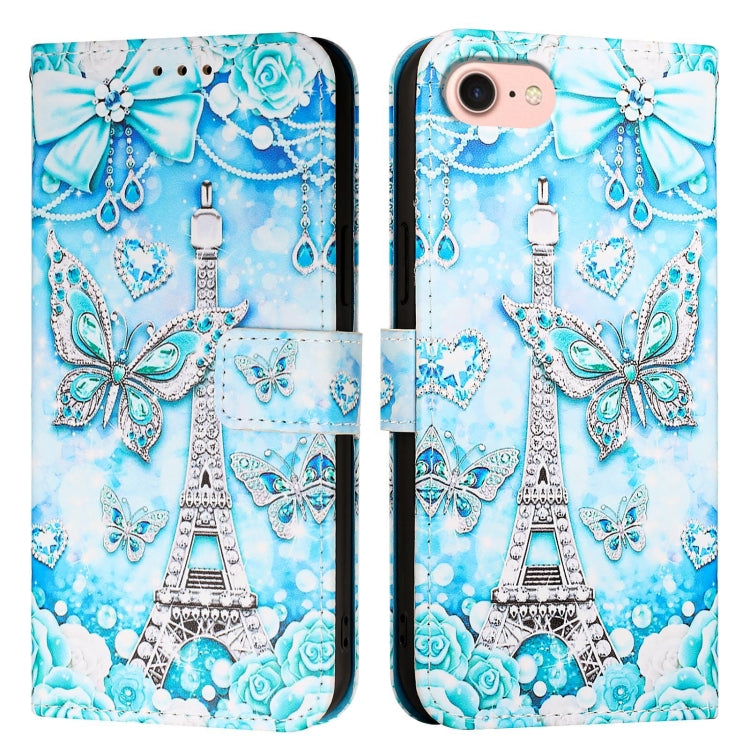 For iPhone SE 2024 Colored Drawing Pattern Plain Weave Leather Phone Case(Tower Butterfly) - More iPhone Cases by buy2fix | Online Shopping UK | buy2fix