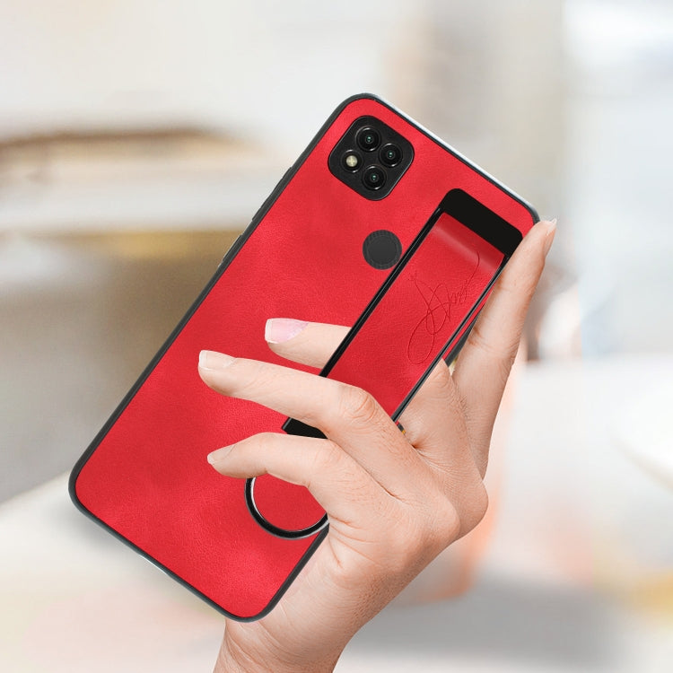 For Xiaomi Redmi 9C Wristband Holder Leather Back Phone Case(Red) - Xiaomi Cases by buy2fix | Online Shopping UK | buy2fix