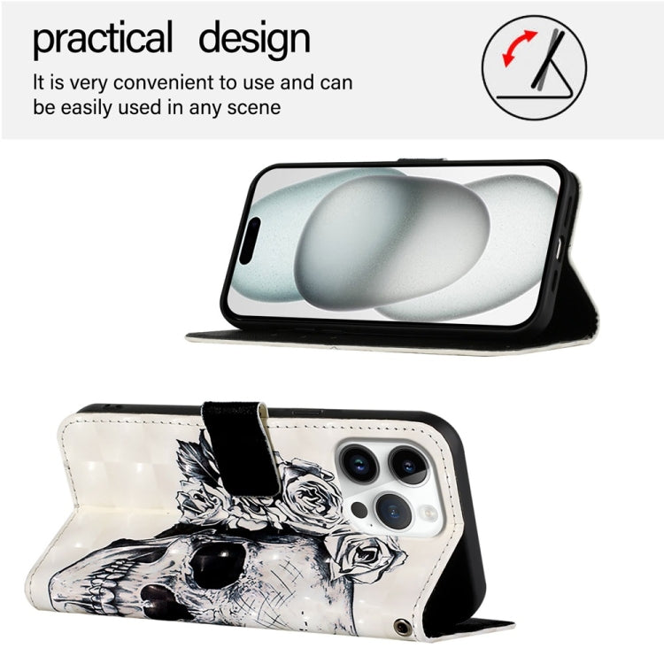 For iPhone 16 Pro Max 3D Painting Horizontal Flip Leather Phone Case(Skull) - iPhone 16 Pro Max Cases by buy2fix | Online Shopping UK | buy2fix