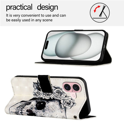 For iPhone 16 3D Painting Horizontal Flip Leather Phone Case(Skull) - iPhone 16 Cases by buy2fix | Online Shopping UK | buy2fix