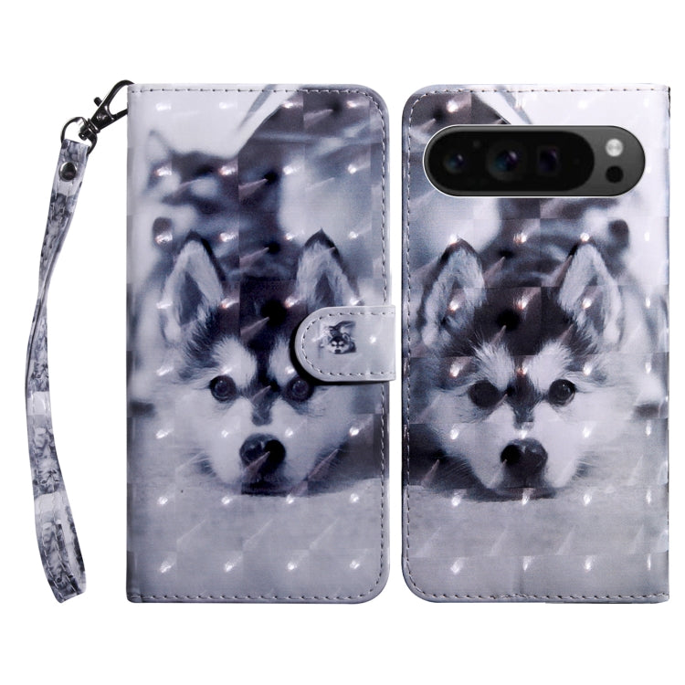 For Google Pixel 9 Pro XL 3D Painted Pattern Leather Phone Case(Husky) - Google Cases by buy2fix | Online Shopping UK | buy2fix