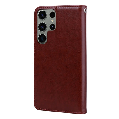 For Samsung Galaxy S24 Ultra Rose Embossed Flip PU Leather Phone Case(Brown) - Galaxy S24 Ultra 5G Cases by buy2fix | Online Shopping UK | buy2fix