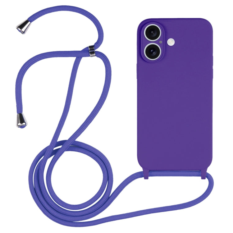 For iPhone 16 Crossbody Lanyard Liquid Silicone Case(Purple) - iPhone 16 Cases by buy2fix | Online Shopping UK | buy2fix