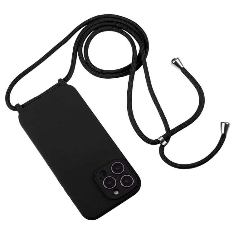 For iPhone 16 Plus Crossbody Lanyard Liquid Silicone Case(Black) - iPhone 16 Plus Cases by buy2fix | Online Shopping UK | buy2fix