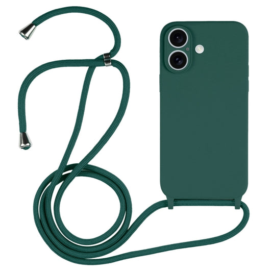 For iPhone 16 Plus Crossbody Lanyard Liquid Silicone Case(Pine Needle Green) - iPhone 16 Plus Cases by buy2fix | Online Shopping UK | buy2fix