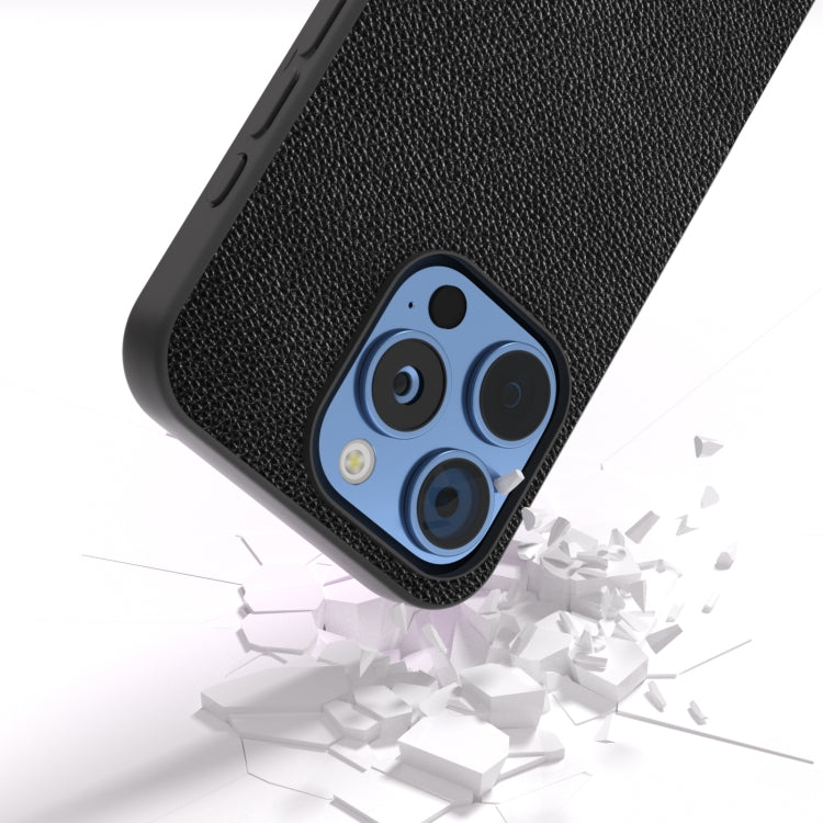 For iPhone 16 Pro ABEEL Black Edge Genuine Leather Mino Phone Case(Black) - iPhone 16 Pro Cases by buy2fix | Online Shopping UK | buy2fix