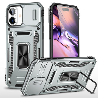 For iPhone 16 Plus Armor PC + TPU Camera Shield Phone Case(Grey) - iPhone 16 Plus Cases by buy2fix | Online Shopping UK | buy2fix