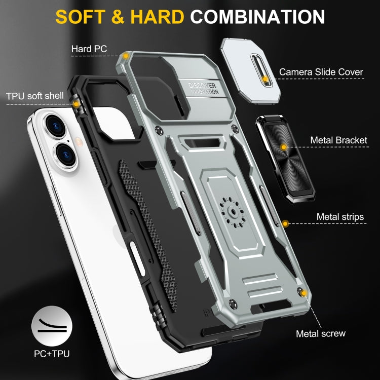 For iPhone 16 Armor PC + TPU Camera Shield Phone Case(Grey) - iPhone 16 Cases by buy2fix | Online Shopping UK | buy2fix