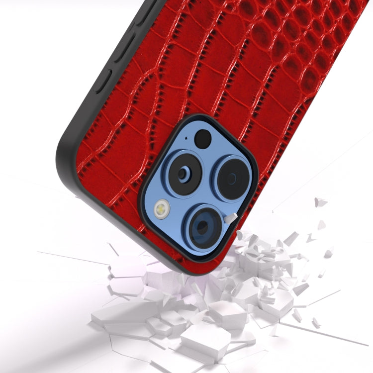 For iPhone 16 Pro Max ABEEL Genuine Leather Crocodile Pattern Black Edge Phone Case(Red) - iPhone 16 Pro Max Cases by buy2fix | Online Shopping UK | buy2fix