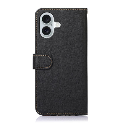 For iPhone 16 Plus KHAZNEH Litchi Texture Leather RFID Phone Case(Black) - iPhone 16 Plus Cases by buy2fix | Online Shopping UK | buy2fix