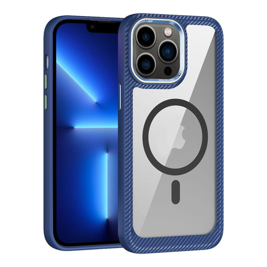 For iPhone 13 Pro MagSafe Carbon Fiber Transparent Back Panel Phone Case(Blue) - iPhone 13 Pro Cases by buy2fix | Online Shopping UK | buy2fix