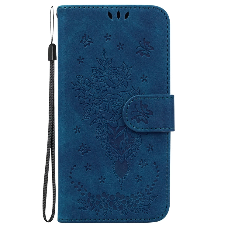 For Motorola Moto G Power 5G 2024 Butterfly Rose Embossed Leather Phone Case(Blue) - Motorola Cases by buy2fix | Online Shopping UK | buy2fix