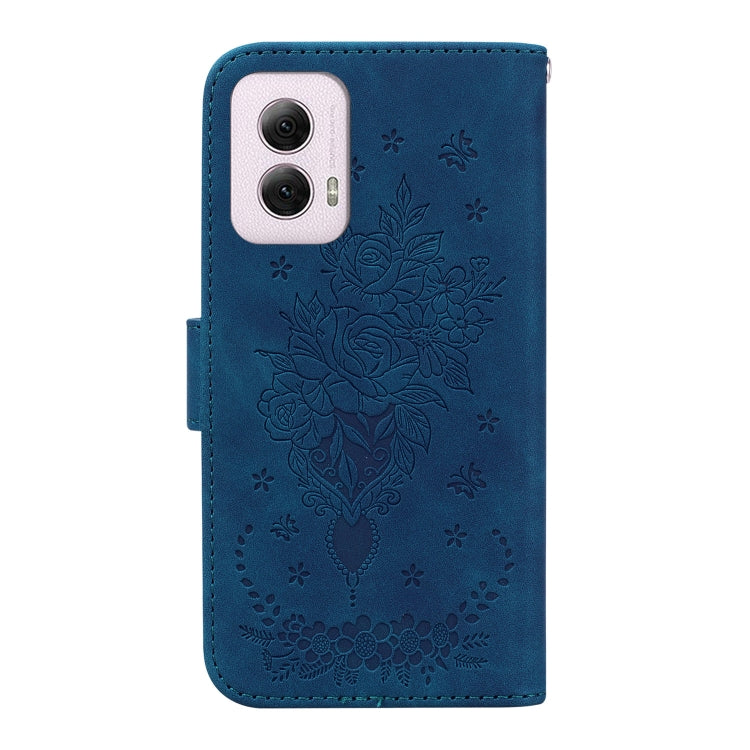 For Motorola Moto G Power 5G 2024 Butterfly Rose Embossed Leather Phone Case(Blue) - Motorola Cases by buy2fix | Online Shopping UK | buy2fix