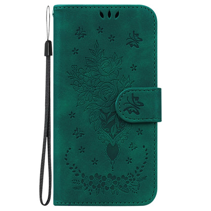 For Motorola Moto G Power 5G 2024 Butterfly Rose Embossed Leather Phone Case(Green) - Motorola Cases by buy2fix | Online Shopping UK | buy2fix