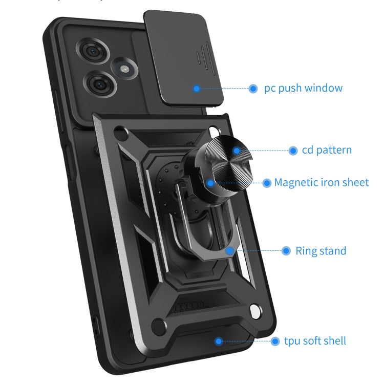 For Motorola Moto G54 5G EU Sliding Camera Cover Design TPU Hybrid PC Phone Case(Black) - Motorola Cases by buy2fix | Online Shopping UK | buy2fix