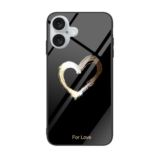 For iPhone 16 Plus Colorful Painted Glass Phone Case(Black Love) - iPhone 16 Plus Cases by buy2fix | Online Shopping UK | buy2fix