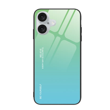 For iPhone 16 Gradient Color Glass Phone Case(Green Cyan) - iPhone 16 Cases by buy2fix | Online Shopping UK | buy2fix