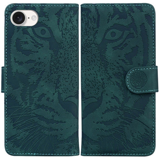 For iPhone 16e Tiger Embossing Pattern Leather Phone Case(Green) - iPhone 16e Cases by buy2fix | Online Shopping UK | buy2fix