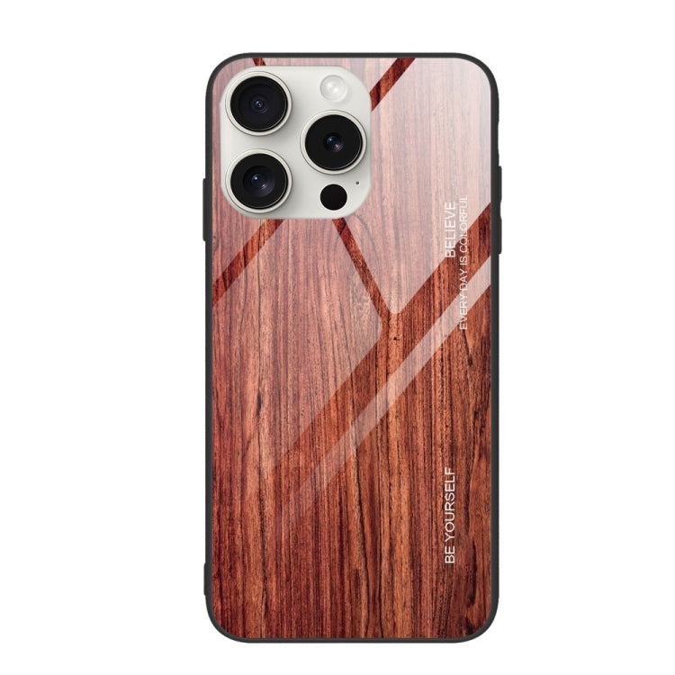 For iPhone 16 Pro Max Wood Grain Glass Phone Case(Coffee) - iPhone 16 Pro Max Cases by buy2fix | Online Shopping UK | buy2fix