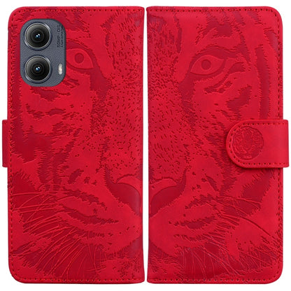 For Motorola Edge 2024 Tiger Embossing Pattern Leather Phone Case(Red) - Motorola Cases by buy2fix | Online Shopping UK | buy2fix