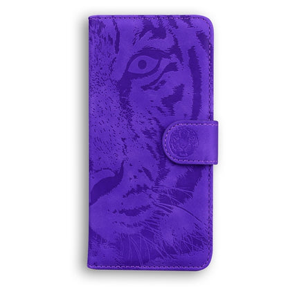 For Motorola Edge 2024 Tiger Embossing Pattern Leather Phone Case(Purple) - Motorola Cases by buy2fix | Online Shopping UK | buy2fix