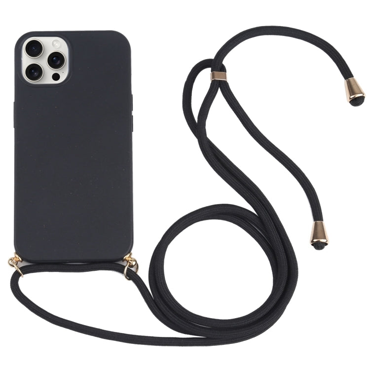 For iPhone 16 Pro Max Wheat Straw TPU Shockproof Phone Case with Neck Lanyard(Black) - iPhone 16 Pro Max Cases by buy2fix | Online Shopping UK | buy2fix