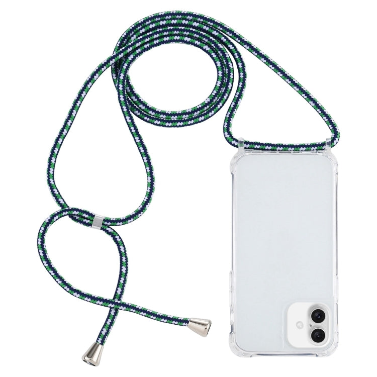 For iPhone 16 Transparent Acrylic Airbag Shockproof Phone Protective Case with Lanyard(Green White Blue) - iPhone 16 Cases by buy2fix | Online Shopping UK | buy2fix