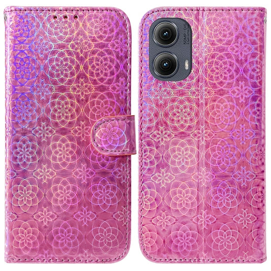 For Motorola Edge 2024 Colorful Magnetic Buckle Leather Phone Case(Pink) - Motorola Cases by buy2fix | Online Shopping UK | buy2fix